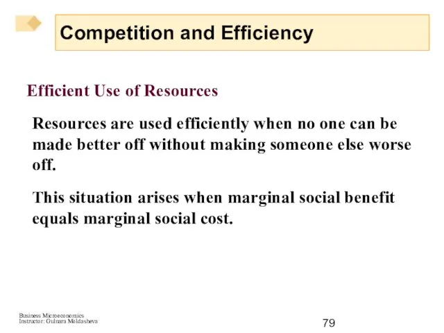 Competition and Efficiency Efficient Use of Resources Resources are used efficiently when