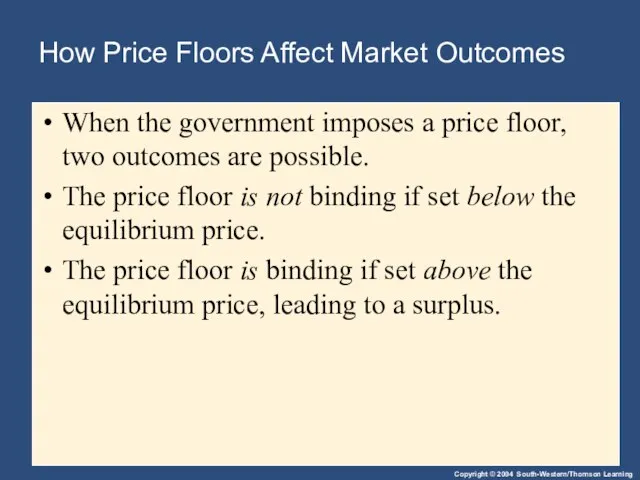 How Price Floors Affect Market Outcomes When the government imposes a price