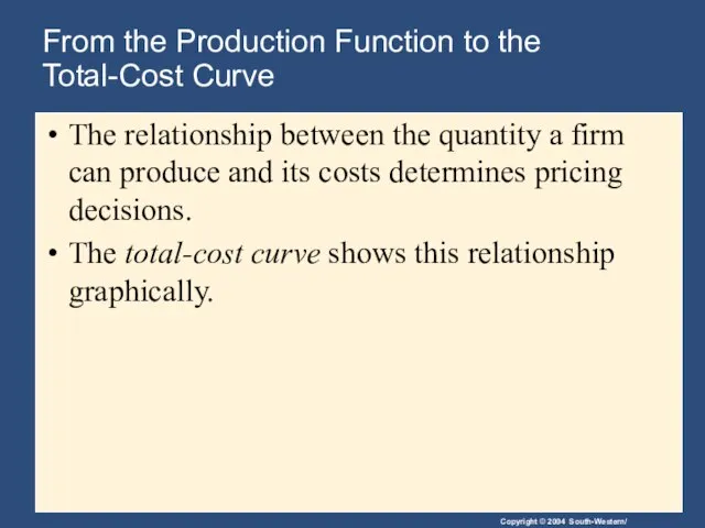 From the Production Function to the Total-Cost Curve The relationship between the