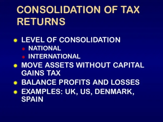 CONSOLIDATION OF TAX RETURNS LEVEL OF CONSOLIDATION NATIONAL INTERNATIONAL MOVE ASSETS WITHOUT