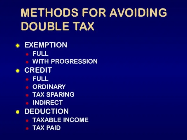 METHODS FOR AVOIDING DOUBLE TAX EXEMPTION FULL WITH PROGRESSION CREDIT FULL ORDINARY