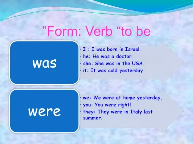 Form: Verb “to be”