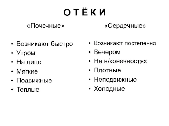 О Т Ё К И «Почечные» Возникают быстро Утром На лице Мягкие