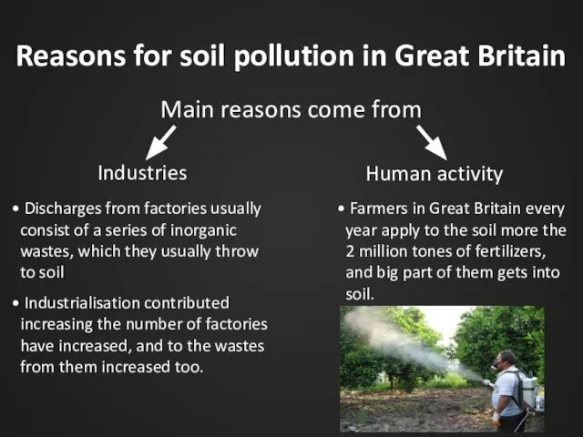 Reasons for soil pollution in Great Britain Main reasons come from Industries