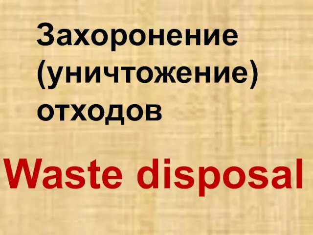Waste disposal Захоронение (уничтожение) отходов