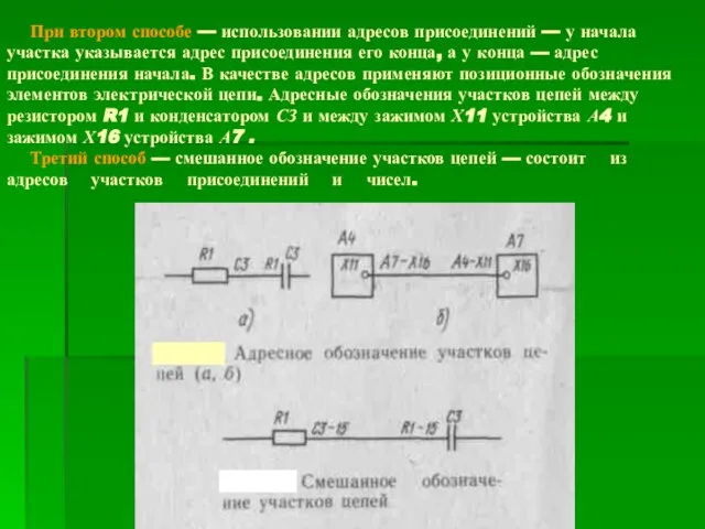 При втором способе — использовании адресов присоединений — у начала участка указывается