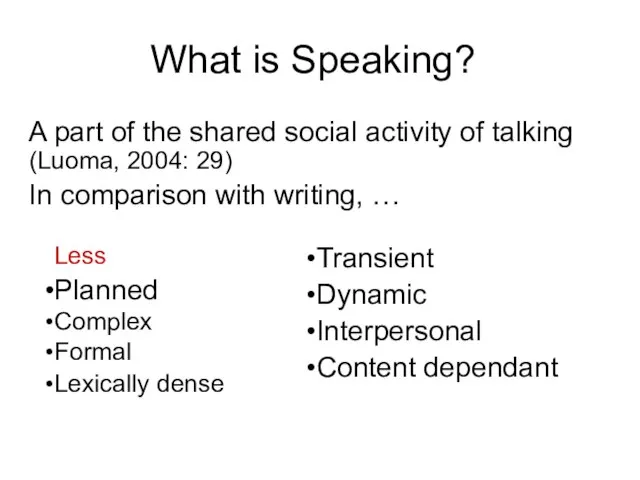 What is Speaking? A part of the shared social activity of talking