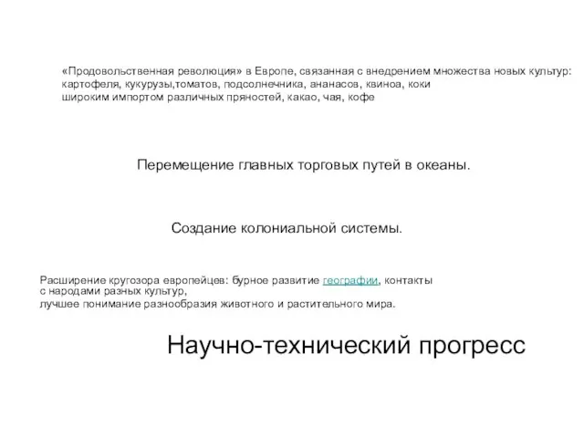 Научно-технический прогресс «Продовольственная революция» в Европе, связанная с внедрением множества новых культур: