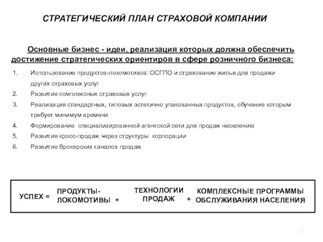 Основные бизнес - идеи, реализация которых должна обеспечить достижение стратегических ориентиров в