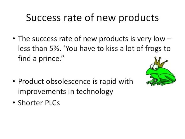 Success rate of new products The success rate of new products is
