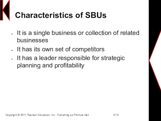 Characteristics of SBUs It is a single business or collection of related