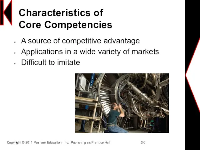 Characteristics of Core Competencies A source of competitive advantage Applications in a