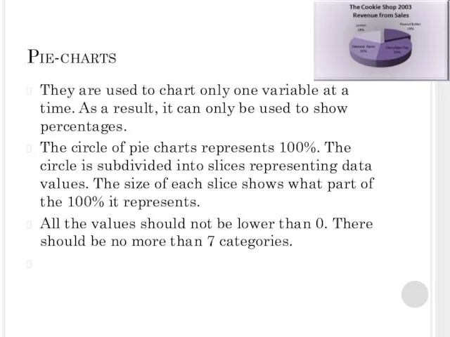 Pie-charts They are used to chart only one variable at a time.