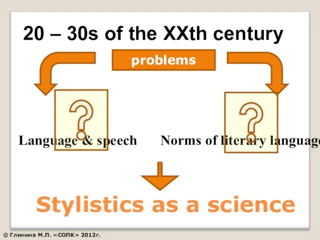 20 – 30s of the XXth century Stylistics as a science problems