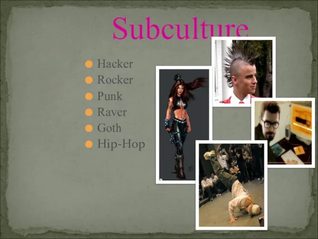 Hacker Rocker Punk Raver Goth Hip-Hop Subculture