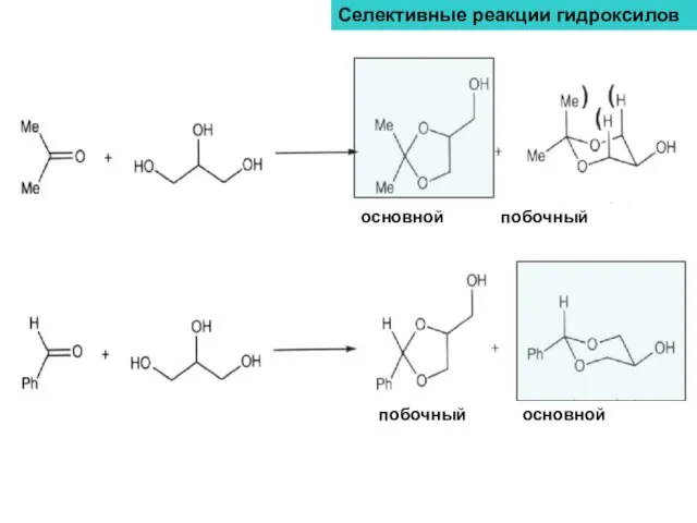 Селективные реакции гидроксилов основной побочный побочный основной