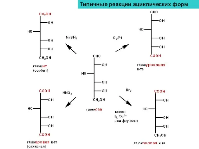 Типичные реакции ациклических форм