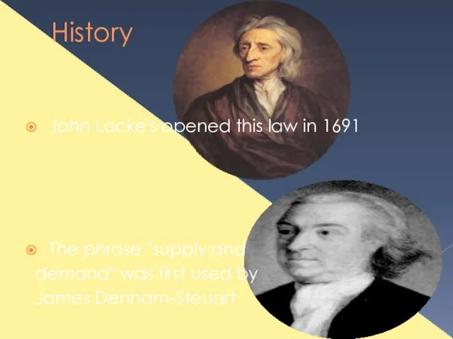 History John Locke's opened this law in 1691 The phrase "supply and