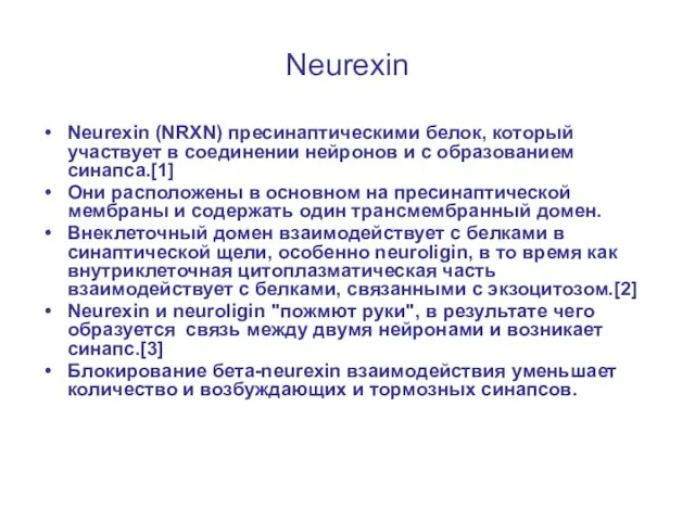 Neurexin Neurexin (NRXN) пресинаптическими белок, который участвует в соединении нейронов и с