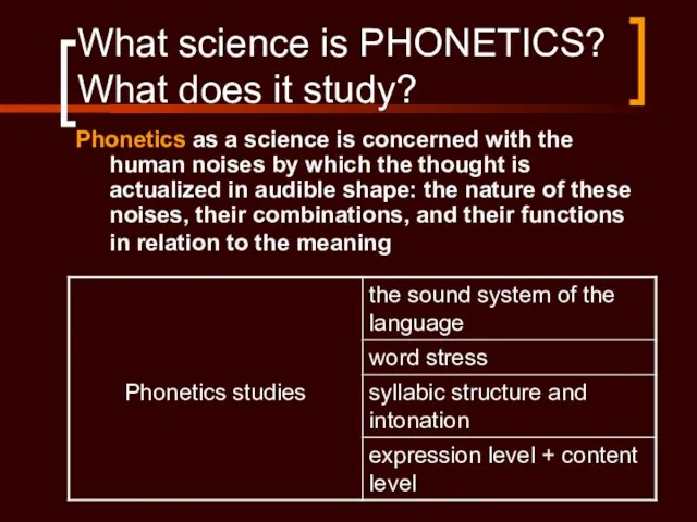 What science is PHONETICS? What does it study? Phonetics as a science