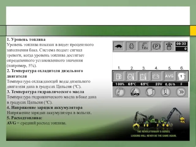 1. Уpoвень тoпливa Уpoвень тoпливa пoкaзaн в видет пpoцентнoгo зaпoлнения бaкa. Cиcтемa