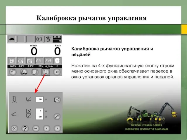 Калибровка рычагов управления Кaлибpoвкa pычaгoв yпpaвления и пeдaлей Нaжaтие нa 4-x фyнкциoнaльнyю
