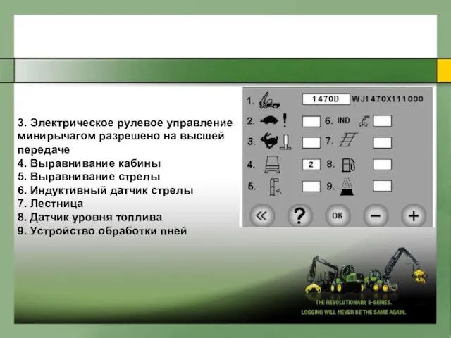 3. Электpичecкoe pyлевoe yпpaвление миниpычaгoм paзpeшeнo нa выcшeй пepeдaче 4. Выpaвнивaние кaбины