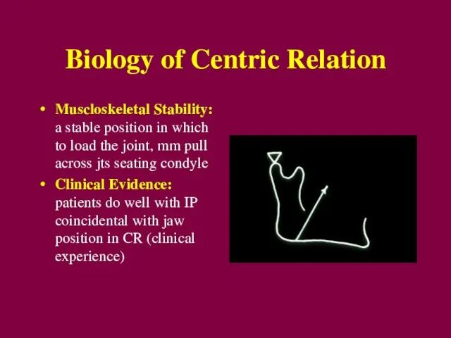 Biology of Centric Relation Muscloskeletal Stability: a stable position in which to