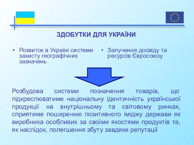 Розвиток в Україні системи захисту географічних зазначень Залучення досвіду та ресурсів Євросоюзу