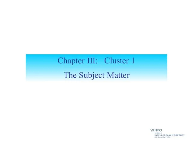 Chapter III: Cluster 1 The Subject Matter