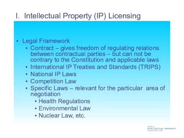 I. Intellectual Property (IP) Licensing Legal Framework Contract – gives freedom of