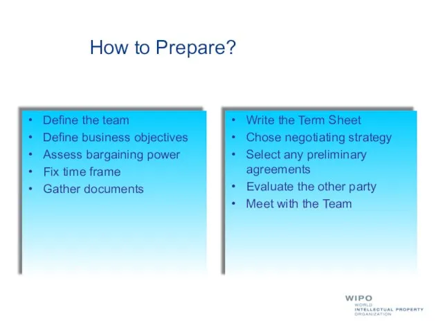 How to Prepare? Define the team Define business objectives Assess bargaining power