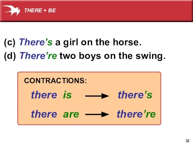 (c) There’s a girl on the horse. (d) There’re two boys on