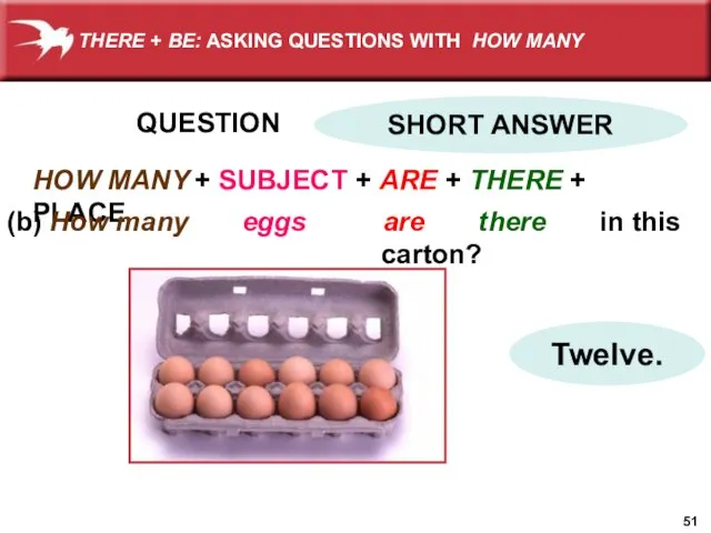 QUESTION HOW MANY + SUBJECT + ARE + THERE + PLACE (b)