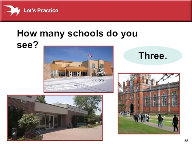 How many schools do you see? Three. Let’s Practice
