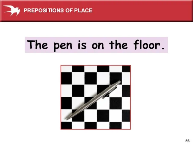 The pen is on the floor. PREPOSITIONS OF PLACE