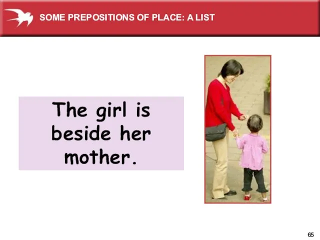 The girl is beside her mother. SOME PREPOSITIONS OF PLACE: A LIST