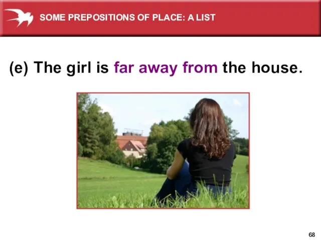 (e) The girl is far away from the house. SOME PREPOSITIONS OF PLACE: A LIST