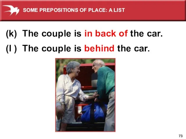 (k) The couple is in back of the car. (l ) The