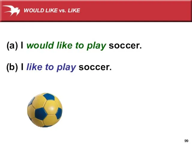 (a) I would like to play soccer. (b) I like to play