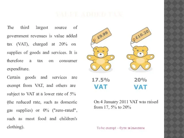 VALUE ADDED TAX On 4 January 2011 VAT was raised from 17,