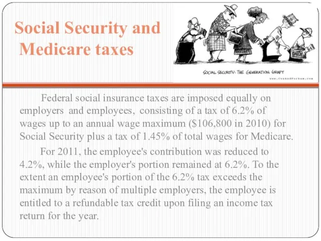 Social Security and Medicare taxes Federal social insurance taxes are imposed equally