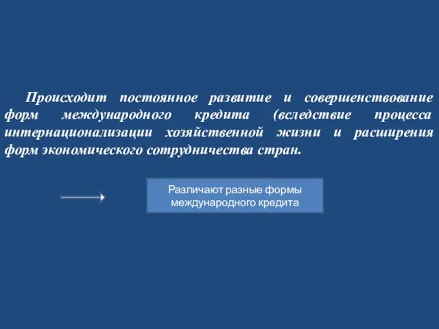 Происходит постоянное развитие и совершенствование форм международного кредита (вследствие процесса интернационализации хозяйственной