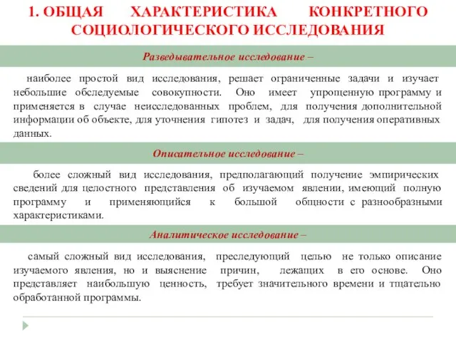 наиболее простой вид исследования, решает ограниченные задачи и изучает небольшие обследуемые совокупности.