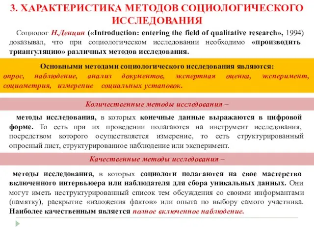 Социолог Н.Денцин («Introduction: entering the field of qualitative research», 1994) доказывал, что