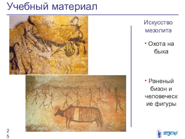 Искусство мезолита Охота на быка Раненый бизон и человеческие фигуры Учебный материал