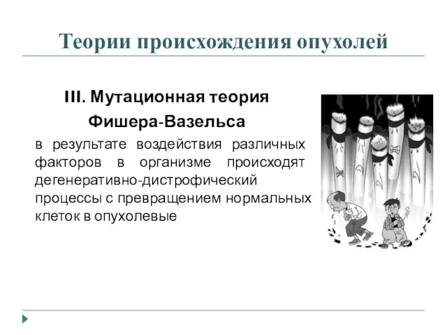 Теории происхождения опухолей III. Мутационная теория Фишера-Вазельса в результате воздействия различных факторов