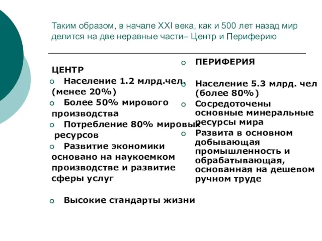 Таким образом, в начале ХХI века, как и 500 лет назад мир