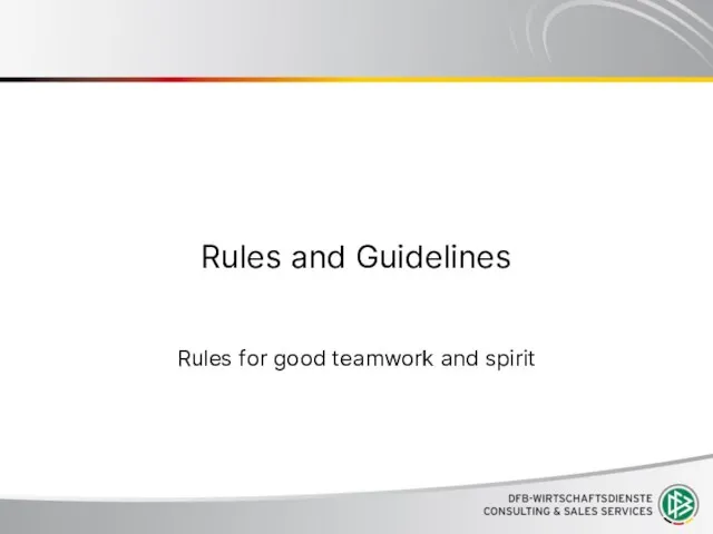 Rules and Guidelines Rules for good teamwork and spirit