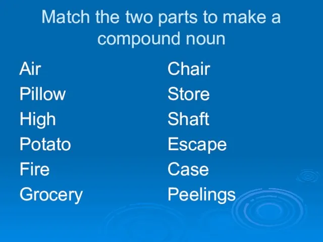 Match the two parts to make a compound noun Air Pillow High